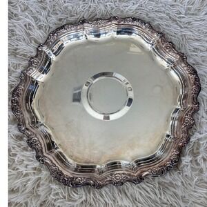 Vintage International Silverplate Ornate Scalloped Serving Tray 13 Inch Diameter